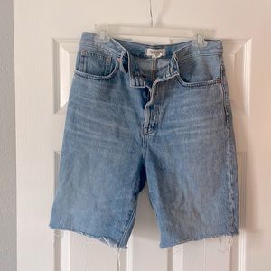 High rise long denim shorts